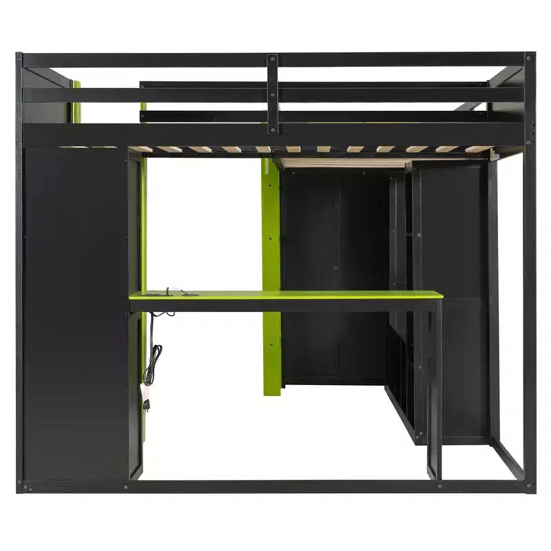 L-förmiges Gaming-Hochbett mit Schreibtischen, Doppel-Hochbetten mit LED-Beleuchtung, USB-Anschlüssen, Stauraumregalen, Eck-Hochbett aus Holz für 2