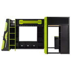 L-förmiges Gaming-Hochbett mit Schreibtischen, Doppel-Hochbetten mit LED-Beleuchtung, USB-Anschlüssen, Stauraumregalen, Eck-Hochbett aus Holz für 2