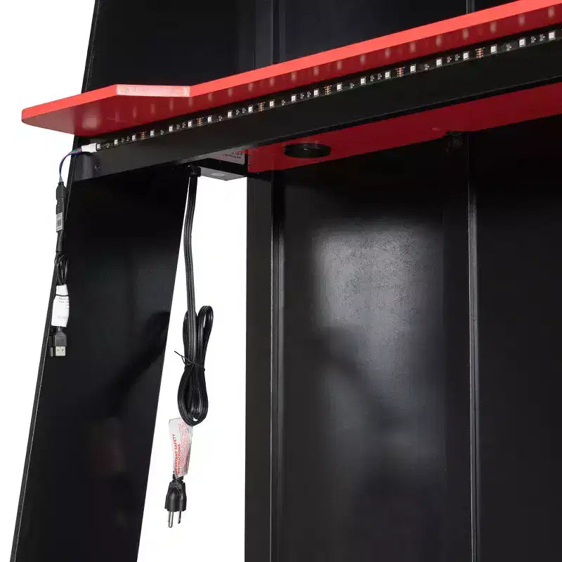 L-förmiges Gaming-Hochbett mit Schreibtischen, Doppel-Hochbetten mit LED-Beleuchtung, USB-Anschlüssen, Stauraumregalen, Eck-Hochbett aus Holz für 2