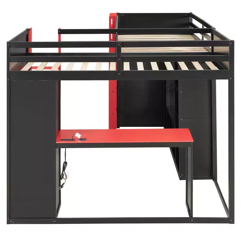 L-förmiges Gaming-Hochbett mit Schreibtischen, Doppel-Hochbetten mit LED-Beleuchtung, USB-Anschlüssen, Stauraumregalen, Eck-Hochbett aus Holz für 2