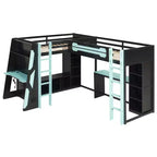 L-förmiges Gaming-Hochbett mit Schreibtischen, Doppel-Hochbetten mit LED-Beleuchtung, USB-Anschlüssen, Stauraumregalen, Eck-Hochbett aus Holz für 2