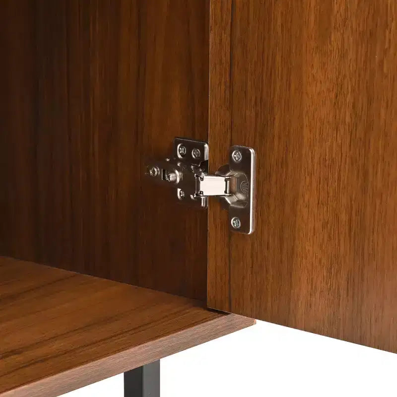 JVNOXK 59 Zoll Mid-Century Modern Multifunktionales Sideboard Geometrisch Geschnitzter Aufbewahrungsschrank mit Metallbeinen Ideal für Esszimmer Holz