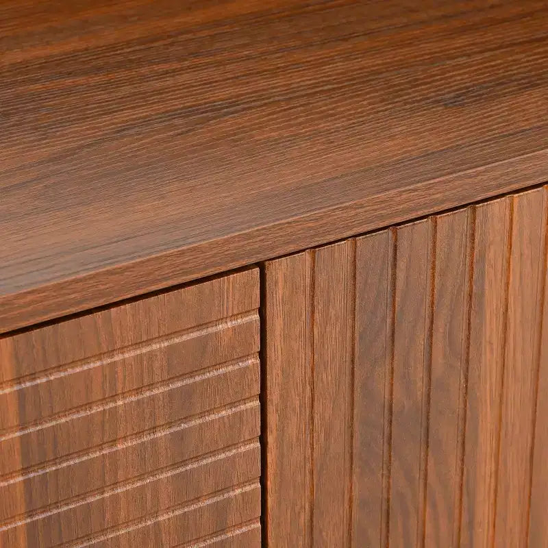 JVNOXK 59 Zoll Mid-Century Modern Multifunktionales Sideboard Geometrisch Geschnitzter Aufbewahrungsschrank mit Metallbeinen Ideal für Esszimmer Holz