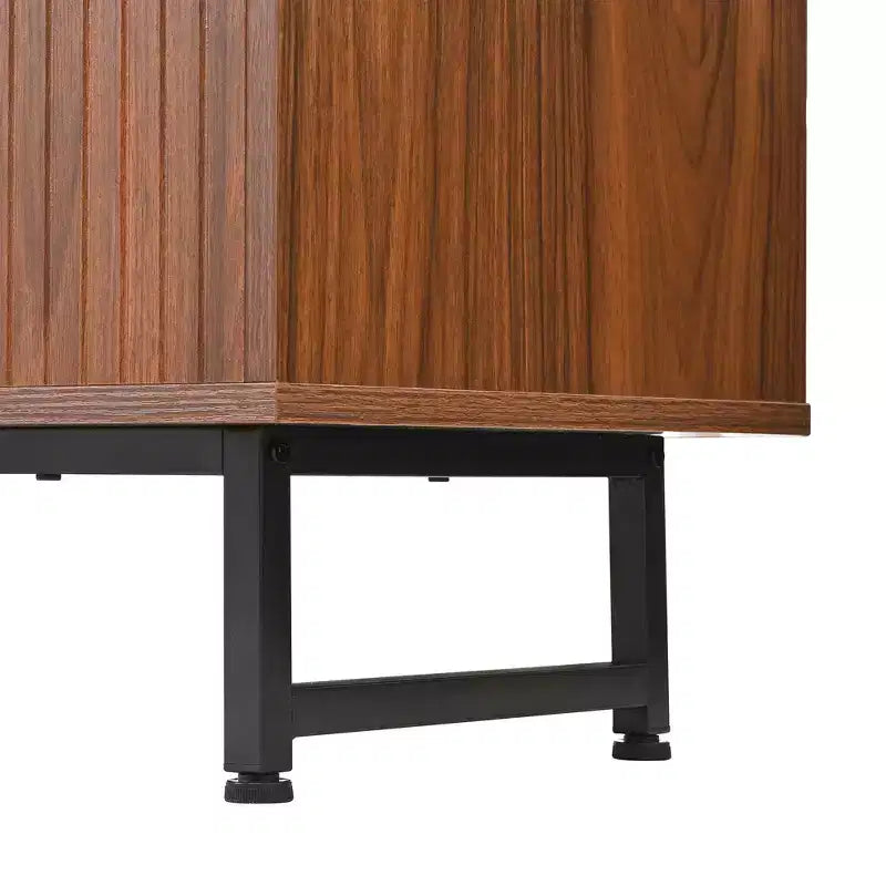 JVNOXK 59 Zoll Mid-Century Modern Multifunktionales Sideboard Geometrisch Geschnitzter Aufbewahrungsschrank mit Metallbeinen Ideal für Esszimmer Holz