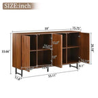 JVNOXK 59 Zoll Mid-Century Modern Multifunktionales Sideboard Geometrisch Geschnitzter Aufbewahrungsschrank mit Metallbeinen Ideal für Esszimmer Holz
