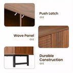JVNOXK 59 Zoll Mid-Century Modern Multifunktionales Sideboard Geometrisch Geschnitzter Aufbewahrungsschrank mit Metallbeinen Ideal für Esszimmer Holz