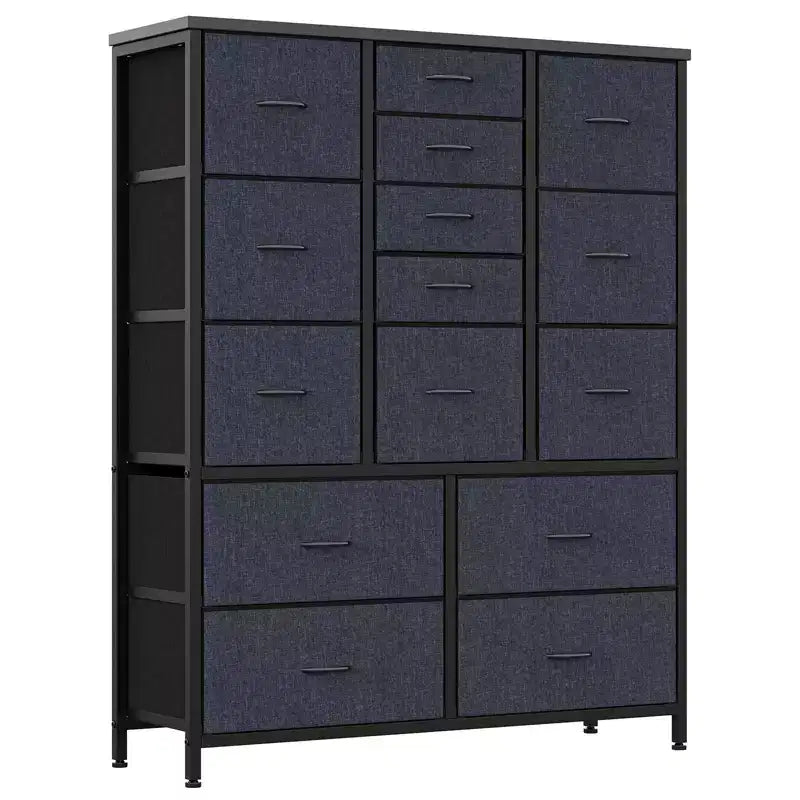 48 H Tall Dresser with 15 Drawers, Fabric Storage Dresser with Metal Frame, Wood Top, Storage Cabinet for Bedroom, Closet, Hallway