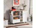Kitchen Island Cart, Storage Cabinet with Microwave Rack and Two Locking Wheels, Solid Wood Desktop, Freestanding for Home Kitchen