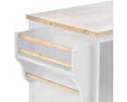 Kücheninseltrolley, Lagerschrank mit Mikrowellenregal und zwei feststellbaren Rollen, Arbeitsplatte aus Massivholz, freistehend für die Heimküche