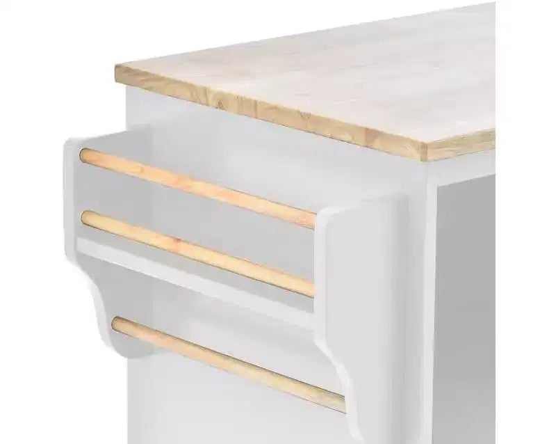 Kücheninseltrolley, Lagerschrank mit Mikrowellenregal und zwei feststellbaren Rollen, Arbeitsplatte aus Massivholz, freistehend für die Heimküche