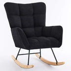Furniliving Faux Shearling Upholstered Rocking Chair, Recliner Armchair with High Backrest & Wooden Leg