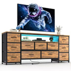 11 Drawer Dresser, TV Stand for 70 Inch TV, Entertainment Center with Storage, Chest of Drawers with Open Shelves for Living Room, Bedroom