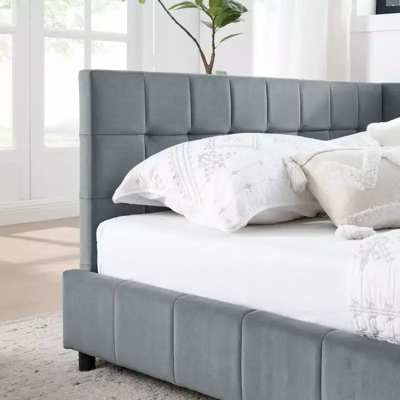 Bellemave Queen Polster-Tagesbett mit bequemer Rückenlehne und Armlehnen, gepolstertes Tagesbettgestell für Schlafzimmer und Wohnzimmer, Samt
