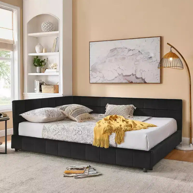 Bellemave Queen Polster-Tagesbett mit bequemer Rückenlehne und Armlehnen, gepolstertes Tagesbettgestell für Schlafzimmer und Wohnzimmer, Samt