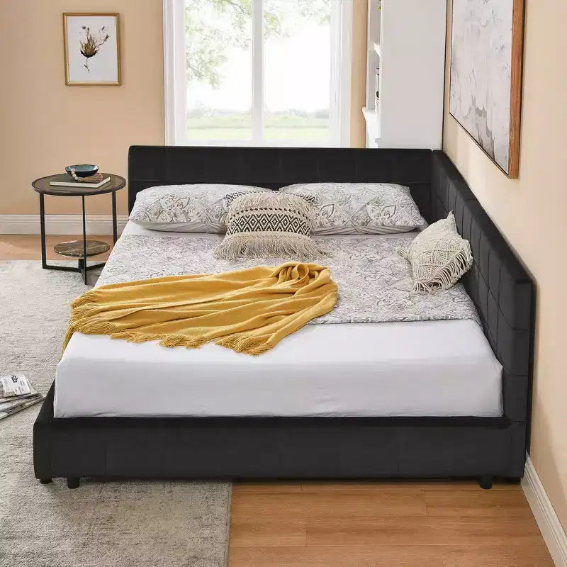 Bellemave Queen Polster-Tagesbett mit bequemer Rückenlehne und Armlehnen, gepolstertes Tagesbettgestell für Schlafzimmer und Wohnzimmer, Samt