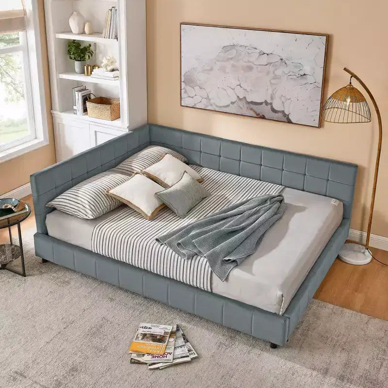 Bellemave Queen Polster-Tagesbett mit bequemer Rückenlehne und Armlehnen, gepolstertes Tagesbettgestell für Schlafzimmer und Wohnzimmer, Samt