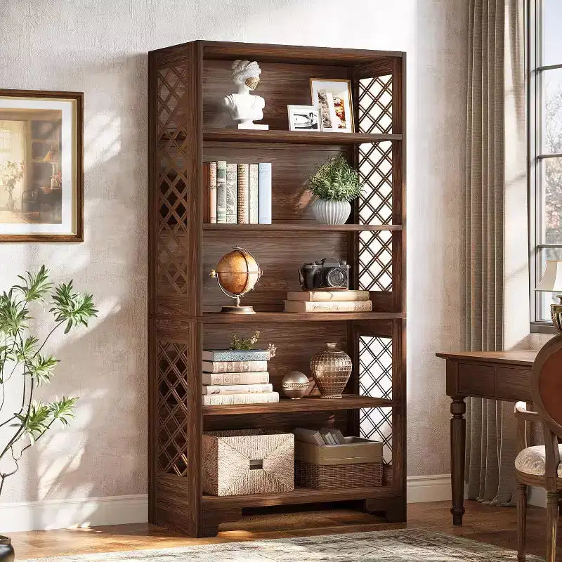Lantine 71-Inch Tall Bookshelf, 6-Tier Large Mid-Century Bookcase with 5 Storage Shelves for Living Room, Home Office