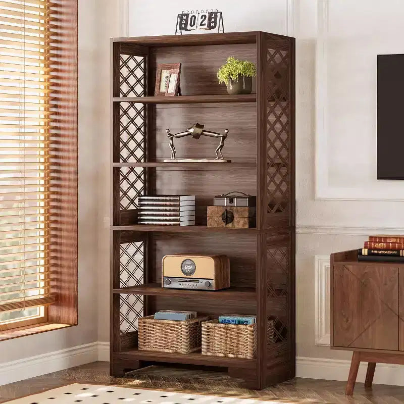 Lantine 71 Zoll großes Bücherregal, 6-stöckiges großes Mid-Century Bücherregal mit 5 Ablagefächern für Wohnzimmer, Home Office