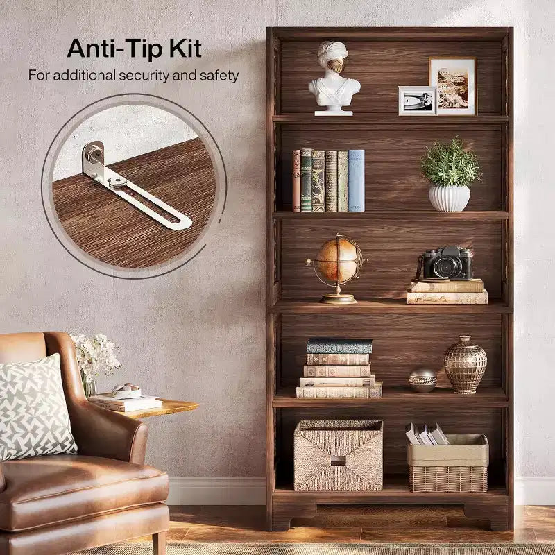 Lantine 71 Zoll großes Bücherregal, 6-stöckiges großes Mid-Century Bücherregal mit 5 Ablagefächern für Wohnzimmer, Home Office
