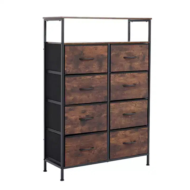 MAYEERTY 116,5 cm großer Stoffschrank mit 8 Schubladen, hoher Aufbewahrungsschrank mit offenem Regal für Schlafzimmer und Garderobe
