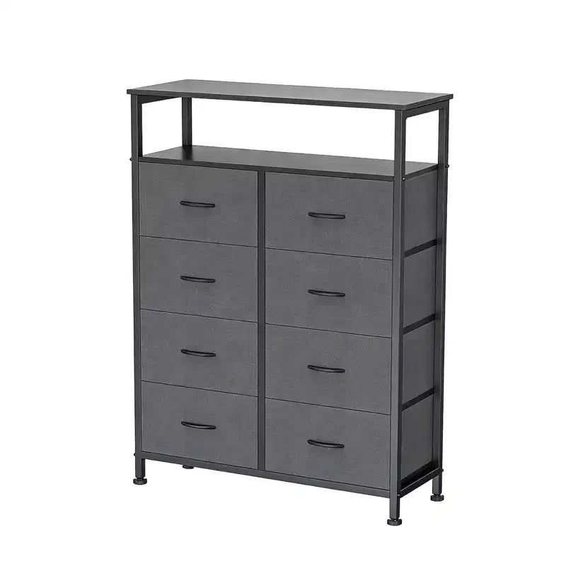 MAYEERTY 116,5 cm großer Stoffschrank mit 8 Schubladen, hoher Aufbewahrungsschrank mit offenem Regal für Schlafzimmer und Garderobe