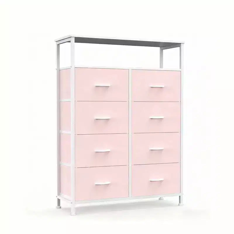 MAYEERTY 116,5 cm großer Stoffschrank mit 8 Schubladen, hoher Aufbewahrungsschrank mit offenem Regal für Schlafzimmer und Garderobe