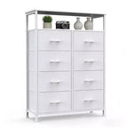 MAYEERTY 116,5 cm großer Stoffschrank mit 8 Schubladen, hoher Aufbewahrungsschrank mit offenem Regal für Schlafzimmer und Garderobe