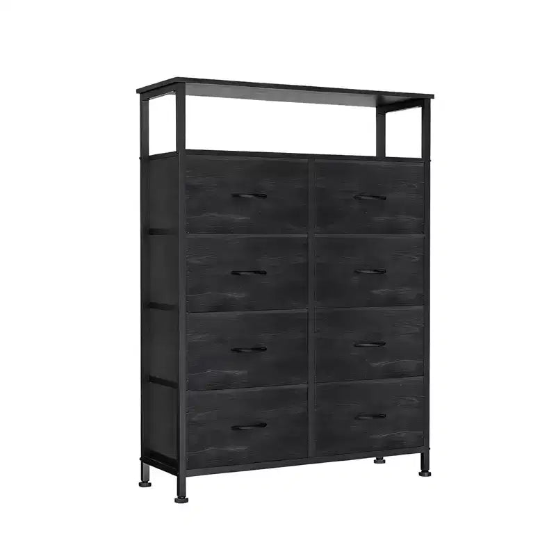 MAYEERTY 116,5 cm großer Stoffschrank mit 8 Schubladen, hoher Aufbewahrungsschrank mit offenem Regal für Schlafzimmer und Garderobe