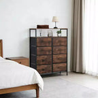 MAYEERTY 116,5 cm großer Stoffschrank mit 8 Schubladen, hoher Aufbewahrungsschrank mit offenem Regal für Schlafzimmer und Garderobe