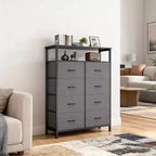 MAYEERTY 116,5 cm großer Stoffschrank mit 8 Schubladen, hoher Aufbewahrungsschrank mit offenem Regal für Schlafzimmer und Garderobe