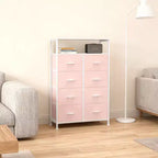 MAYEERTY 116,5 cm großer Stoffschrank mit 8 Schubladen, hoher Aufbewahrungsschrank mit offenem Regal für Schlafzimmer und Garderobe