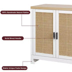 GustoWave Rattan-Akzentschrank mit 4 Türen und Regal – Moderner Konsolen-Kaffeebar-Schrank für Esszimmer, Küche, Wohnzimmer