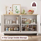 GustoWave Rattan-Akzentschrank mit 4 Türen und Regal – Moderner Konsolen-Kaffeebar-Schrank für Esszimmer, Küche, Wohnzimmer