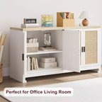 GustoWave Rattan-Akzentschrank mit 4 Türen und Regal – Moderner Konsolen-Kaffeebar-Schrank für Esszimmer, Küche, Wohnzimmer