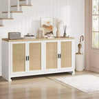 GustoWave Rattan-Akzentschrank mit 4 Türen und Regal – Moderner Konsolen-Kaffeebar-Schrank für Esszimmer, Küche, Wohnzimmer