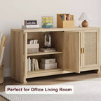 GustoWave Rattan-Akzentschrank mit 4 Türen und Regal – Moderner Konsolen-Kaffeebar-Schrank für Esszimmer, Küche, Wohnzimmer