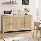 GustoWave Rattan-Akzentschrank mit 4 Türen und Regal – Moderner Konsolen-Kaffeebar-Schrank für Esszimmer, Küche, Wohnzimmer