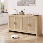GustoWave Rattan-Akzentschrank mit 4 Türen und Regal – Moderner Konsolen-Kaffeebar-Schrank für Esszimmer, Küche, Wohnzimmer
