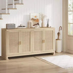 GustoWave Rattan-Akzentschrank mit 4 Türen und Regal – Moderner Konsolen-Kaffeebar-Schrank für Esszimmer, Küche, Wohnzimmer