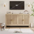 GustoWave Rattan Accent Storage Cabinet with 4 Doors and Shelf - Modern Console Coffee Bar Cabinet for Dining Room, Kitchen, Living Room