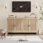 GustoWave Rattan Accent Storage Cabinet with 4 Doors and Shelf - Modern Console Coffee Bar Cabinet for Dining Room, Kitchen, Living Room