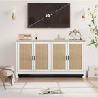 GustoWave Rattan-Akzentschrank mit 4 Türen und Regal – Moderner Konsolen-Kaffeebar-Schrank für Esszimmer, Küche, Wohnzimmer