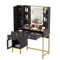 Makeup Vanity, 3 Lighting Modes Vanity Desk with Soft Cushioned Stool, Modern Dressing Table with 3 Drawers & Cabinet & Open Shelves