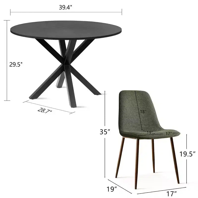 5-teiliges Esszimmer-Set für 4 Personen Runder Esstisch mit gekreuzten Metallbeinen und gepolsterten Stühlen in Eichenholzmaserung für Küche und Esszimmer - Panipeachy