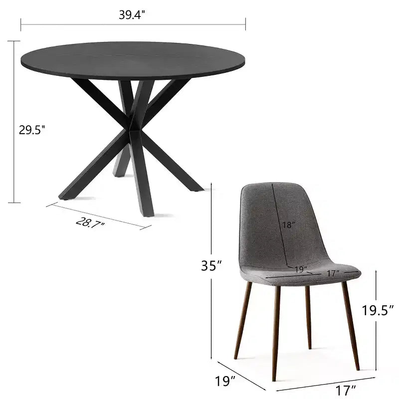 5-teiliges Esszimmer-Set für 4 Personen Runder Esstisch mit gekreuzten Metallbeinen und gepolsterten Stühlen in Eichenholzmaserung für Küche und Esszimmer - Panipeachy