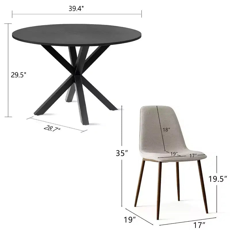 5-teiliges Esszimmer-Set für 4 Personen Runder Esstisch mit gekreuzten Metallbeinen und gepolsterten Stühlen in Eichenholzmaserung für Küche und Esszimmer - Panipeachy
