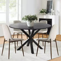 5 Pcs Dining Set for 4 Round Dining Table with Crossed Metal Legs and Oak Grain Upholstered Chairs for Kitchen and Dining Room - Panipeachy