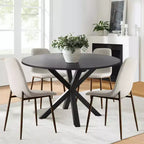 5 Pcs Dining Set for 4 Round Dining Table with Crossed Metal Legs and Oak Grain Upholstered Chairs for Kitchen and Dining Room - Panipeachy