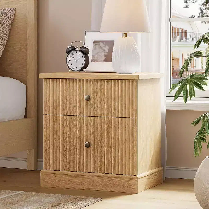 Nachttisch mit gerillter Schublade, Nachttisch im Mid-Century Modern Stil mit geschwungenem Fuß, platzsparende Aufbewahrung für Schlafzimmer & Wohnzimmer