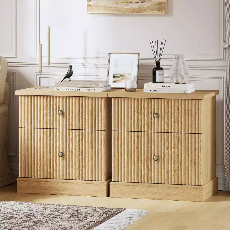 Nachttisch mit gerillter Schublade, Nachttisch im Mid-Century Modern Stil mit geschwungenem Fuß, platzsparende Aufbewahrung für Schlafzimmer & Wohnzimmer